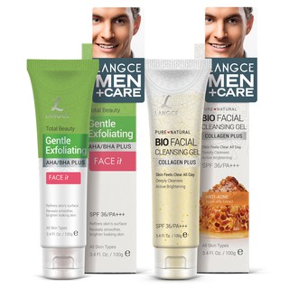 Bộ Tẩy Tế Bào Chết Aha/Bha+ Da Mặt 100g và Gel Rửa Mặt Đẹp Da Collagen+ Sữa Ong Chúa 100g LANGCE dành cho Nam