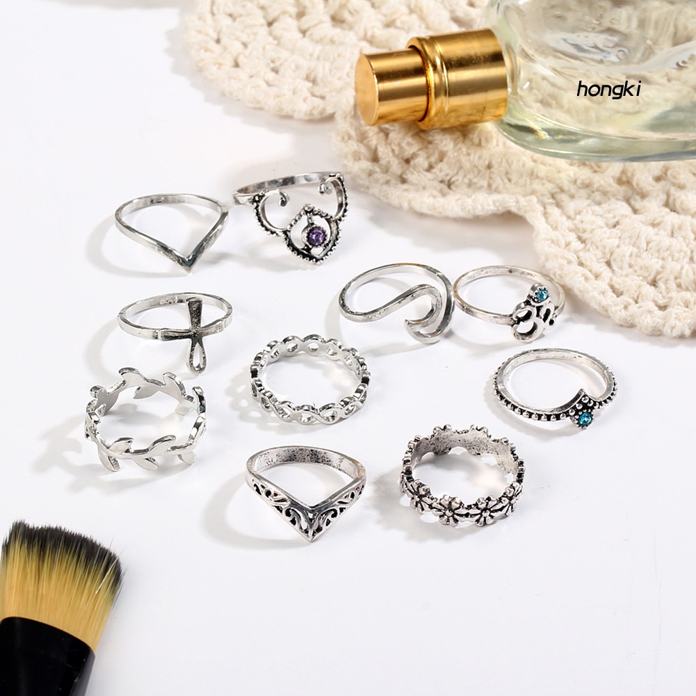 Bộ 10 nhẫn khớp ngón tay phong cách cổ điển thời trang dành cho nữ