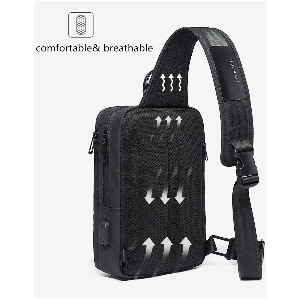 Túi đeo ngang ngực chống trộm có cổng sạc USB tiện lợi cho nam