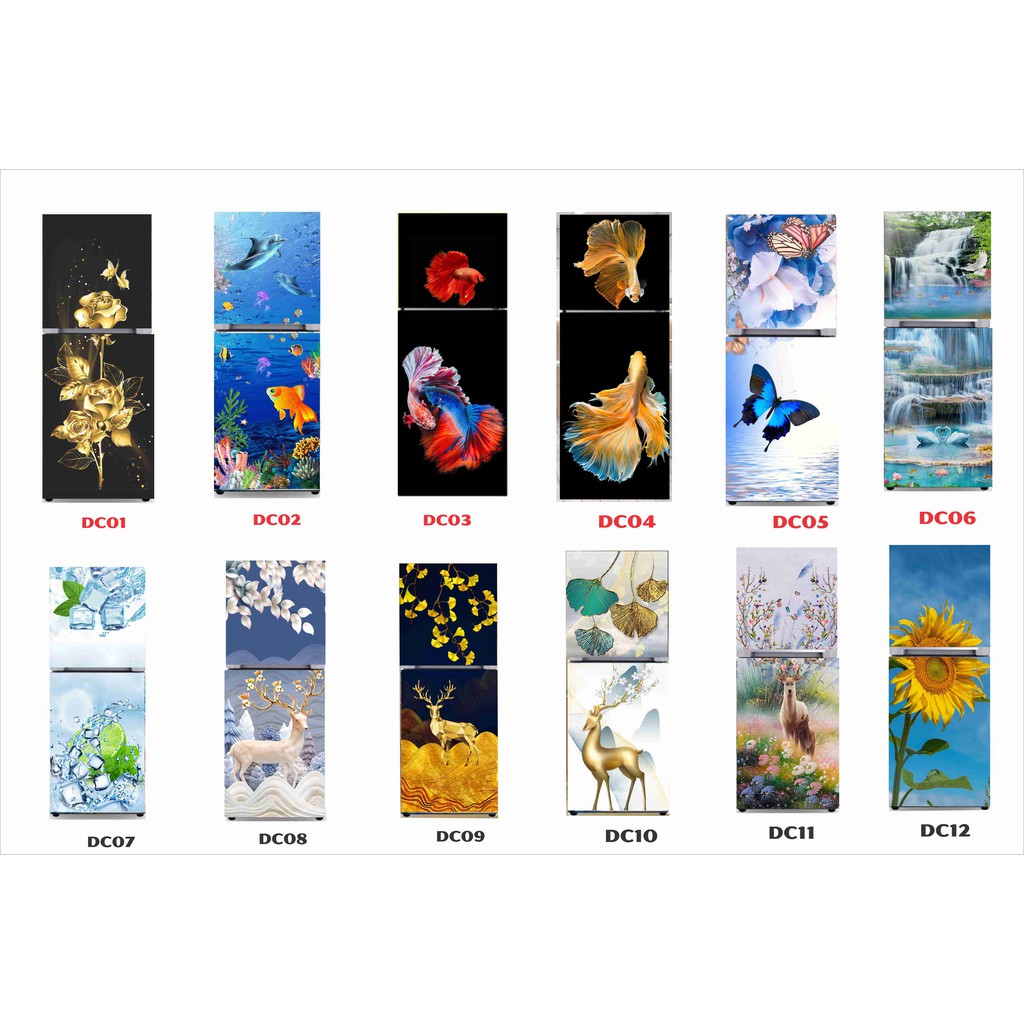 Decal dán tủ lạnh 3D chất liệu cao cấp, chống nước tuyệt đối lau chùi thoải mái đầy đủ kích thước