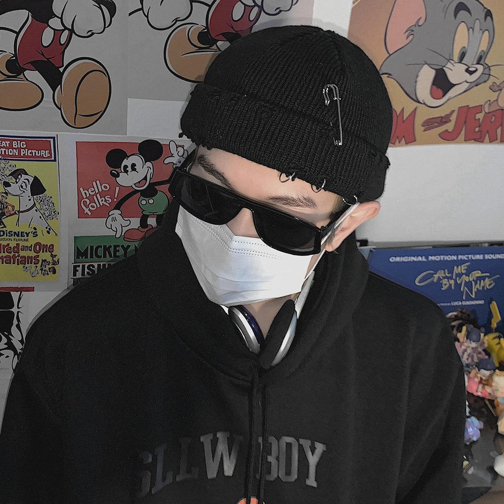 Mũ len dệt kim thiết kế ghim cài thời trang đường phố cá tính