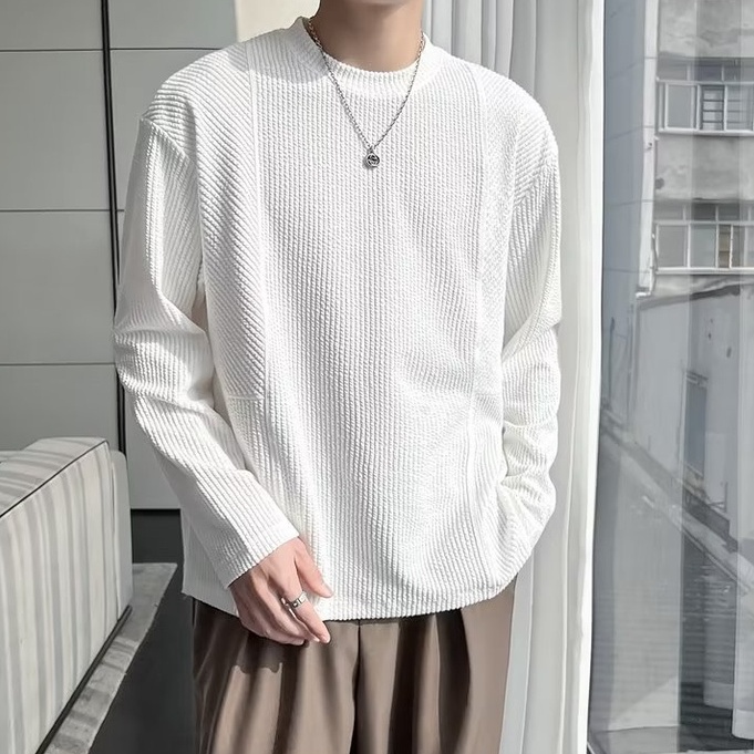 Áo thun nam tay dài cổ tròn phong cách Hàn Quốc sành điệu cho nam bigsize áo phông nam from rộng màu trơn Simple Fashion áo phông