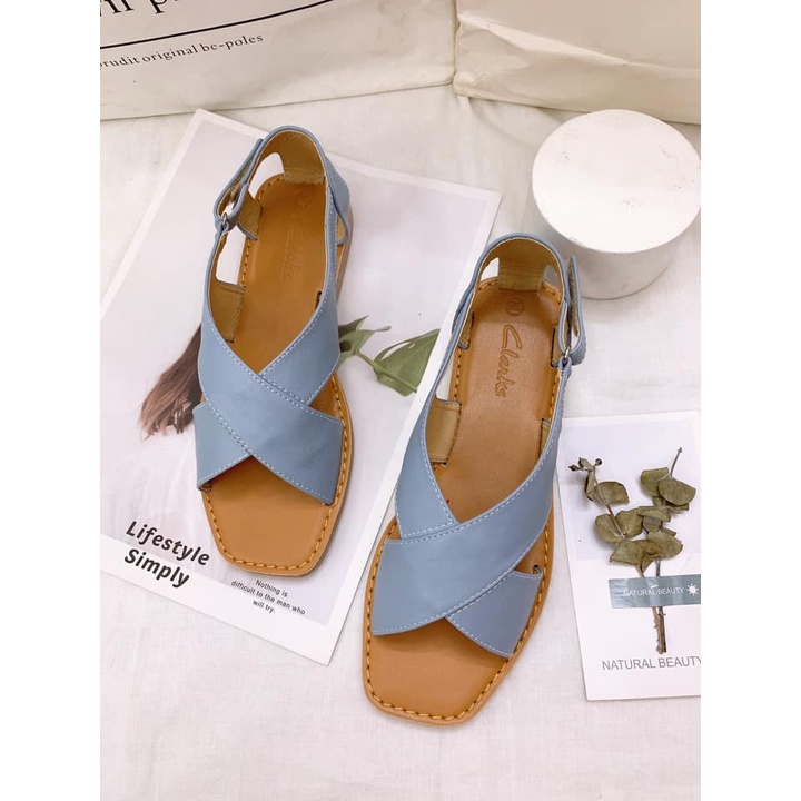 SANDAL CHÉO BỌC GÓT DA THẬT MANG ÊM CHÂN