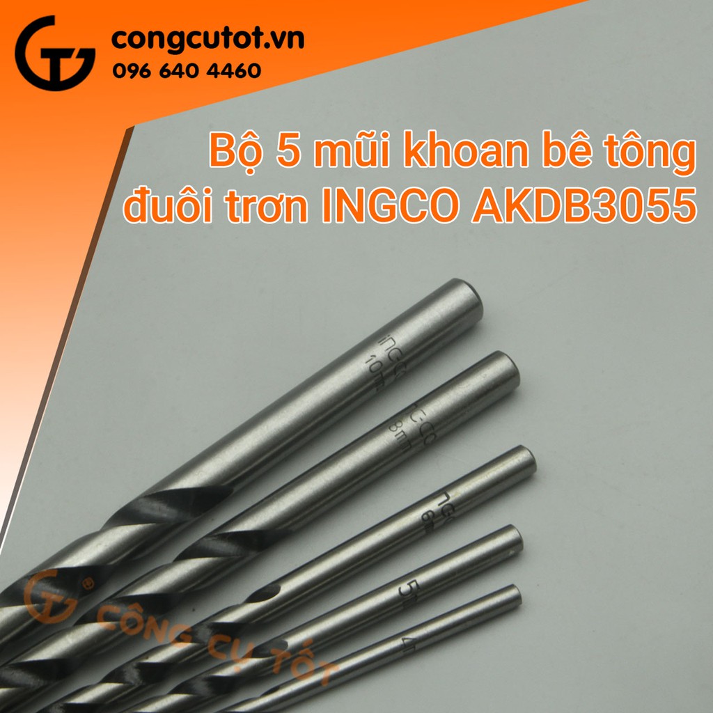 Bộ 5 mũi khoan bê tông đuôi trơn INGCO AKDB3055
