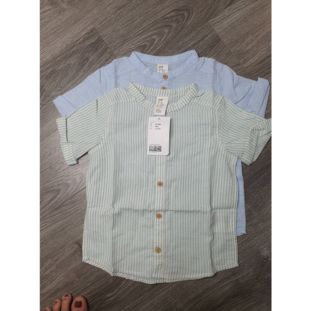 Set 2 áo sơ mi HM chất cotton mềm mát mịn cho bé