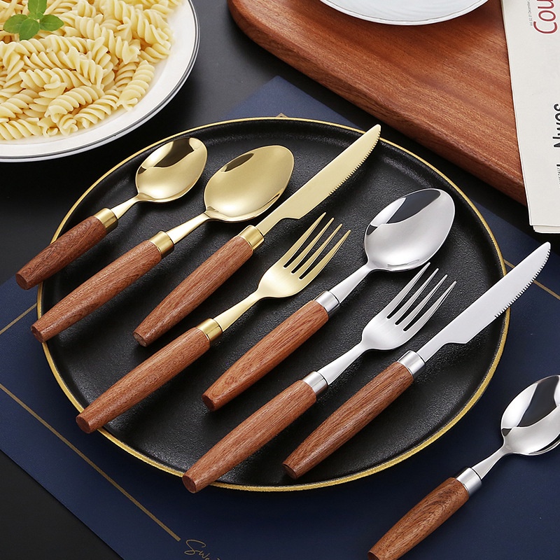 Bộ Muỗng Nĩa Bằng Thép Không Gỉ 304 Phong Cách Retro Nhật Bản