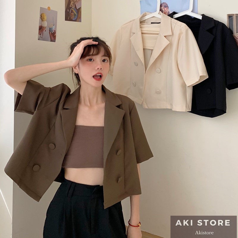 Áo Khoác Blazer Tay Ngắn Dáng Rộng Họa Tiết Sọc Caro Thời Trang Mùa Hè Phong Cách Hàn Quốc 2021 | BigBuy360 - bigbuy360.vn