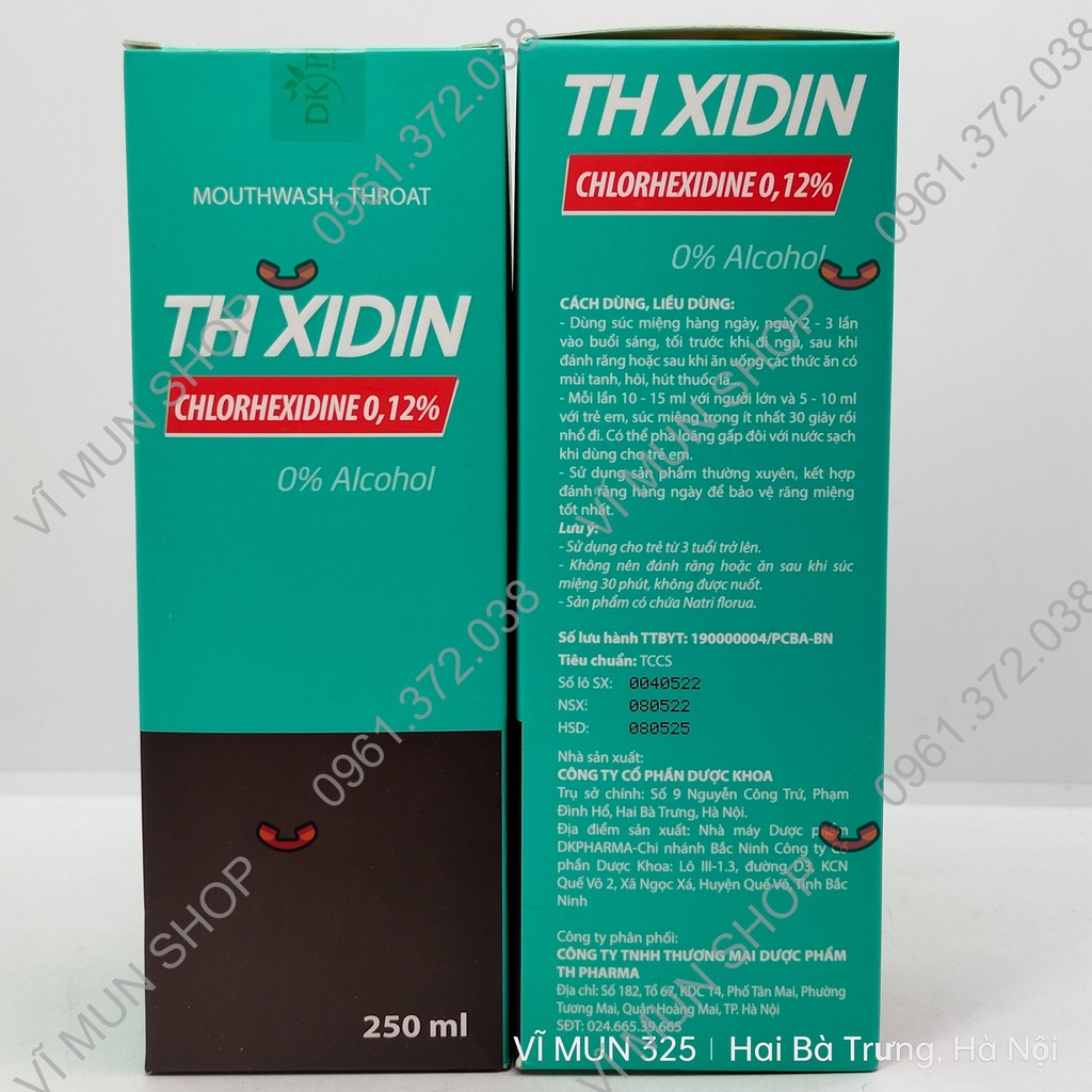 Nước súc miệng họng TH XIDIN Chlorhexidin chai 250ml