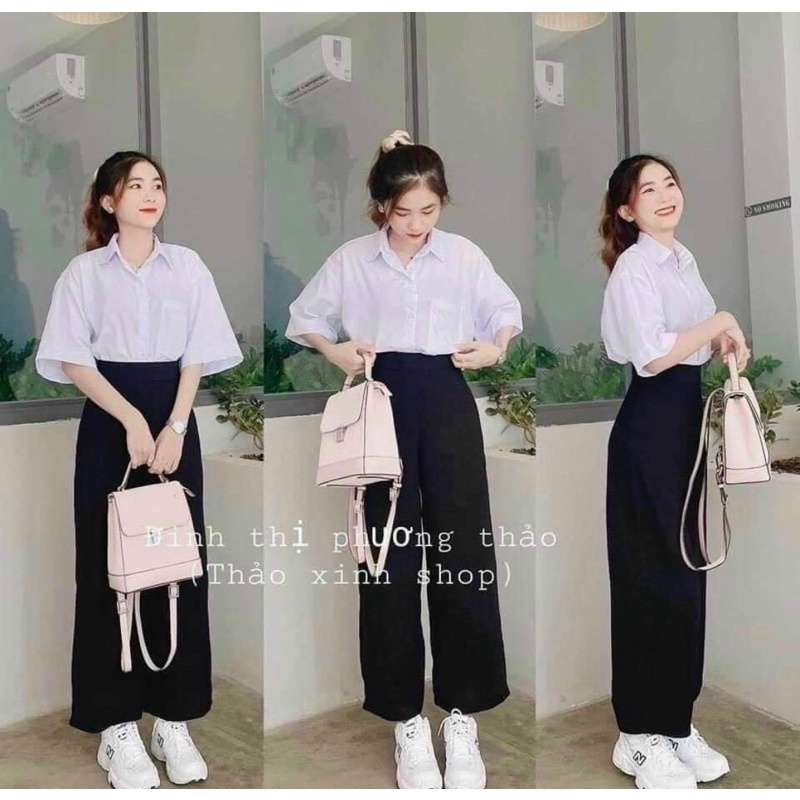 Quần vải ống rộnh lưng cao