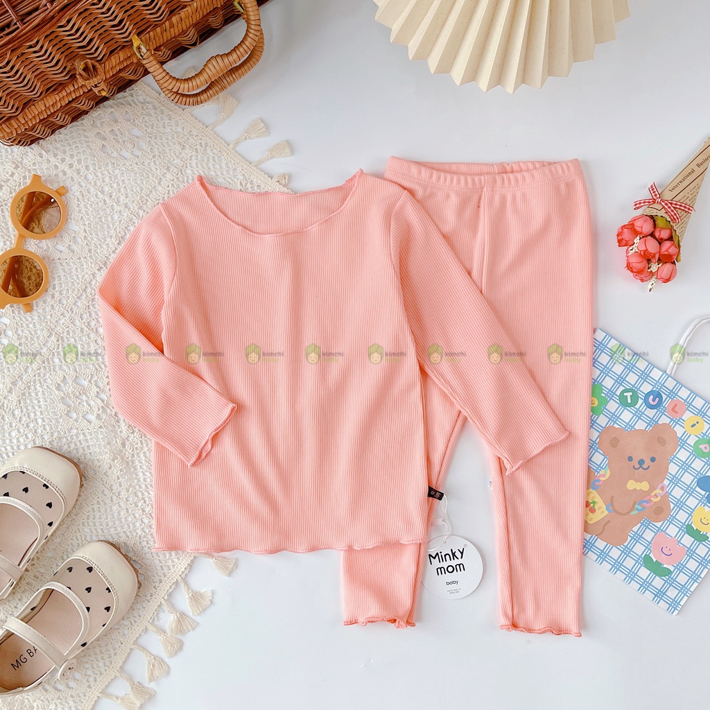 Bộ Thun Gân Bé Gái Minky Mom Vải Thun Gân Bèo Nhún Ngực, Đồ Bộ Cho Bé Mặc Nhà Thu Đông MKMTD2216
