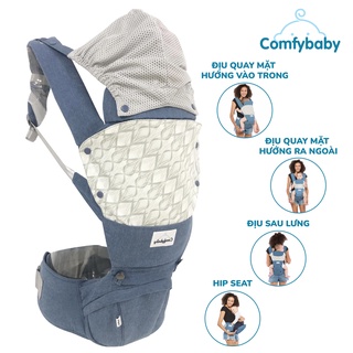 Địu ngồi trẻ em cao cấp siêu mềm - siêu thoáng địu 4 tư thế Comfybaby HC003 cho bé từ sơ sinh tới 36 tháng có mũ đỡ đầu
