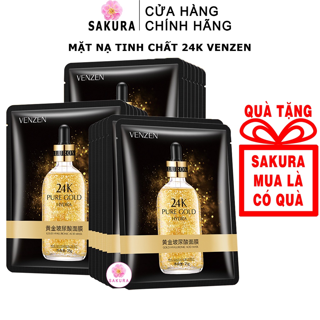 Mặt nạ giấy vàng 24k VENZEN dưỡng ẩm tinh chất vàng chống lão hoá se khít lỗ chân lông nội địa trung Sakura 25ml