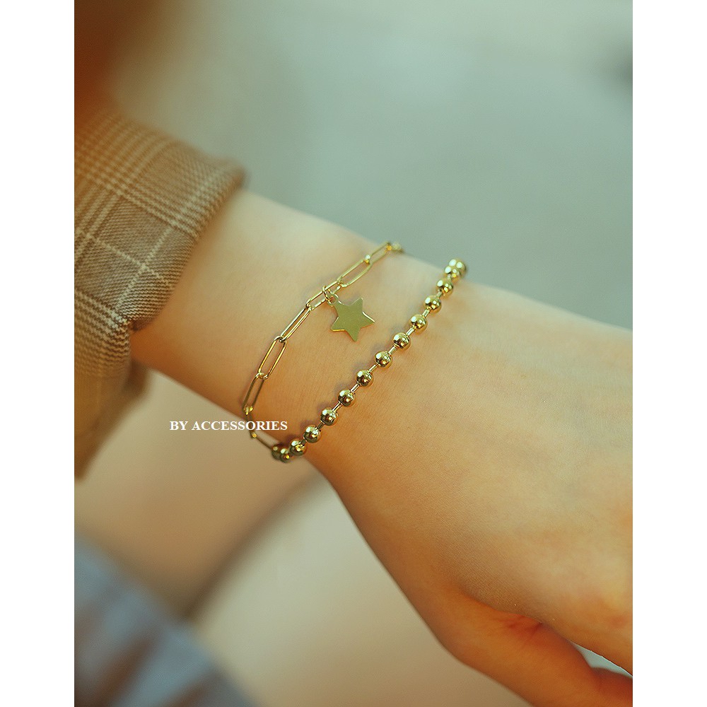 Lắc tay titan xích kép mặt cười ngôi sao không gỉ