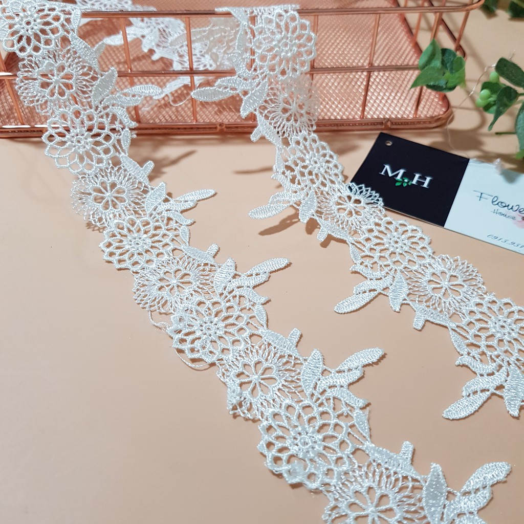 RC25 Cuộn 13 mét dây ren thêu hoa ren viền váy áo ren chỉ trắng Maihoaflower