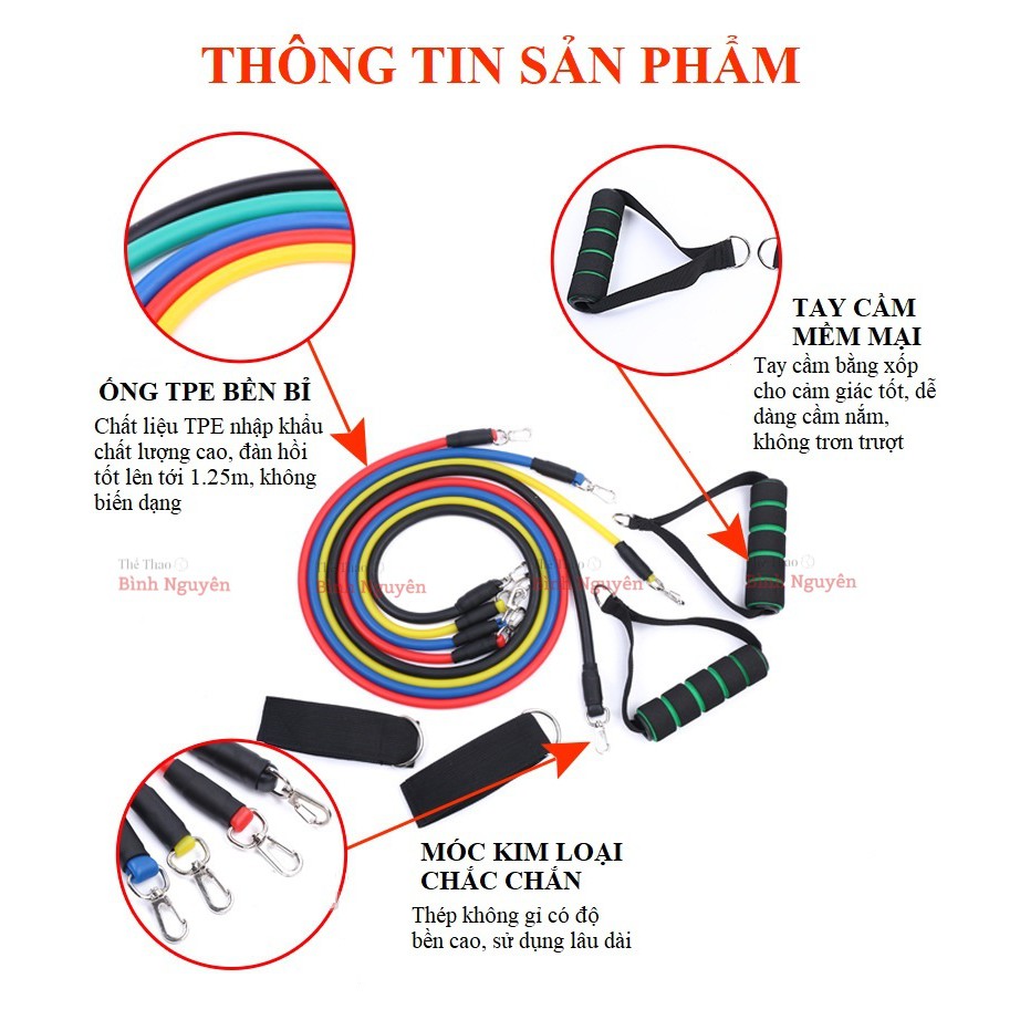 Bộ dây ngũ sắc tập gym 11 món cao cấp (HÀNG TỐT) - Resistance band dây chun kháng lực thể hình thể lực tập ngực body