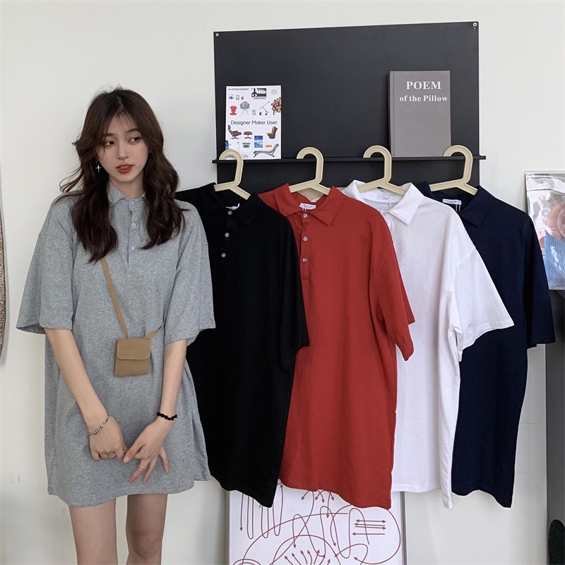 Đầm thun polo SUXI tay ngắn dáng rộng thời trang Hàn Quốc trẻ trung cho nữ