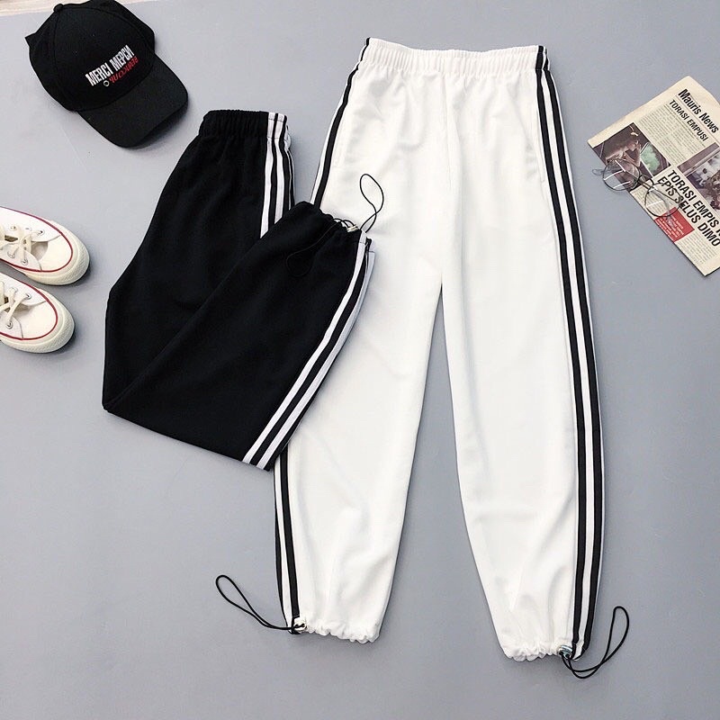 Quần jogger chất đẹp AMIHOUSE nam nữ thể thao 3 sọc form ông rộng để suông rút dây bó chun rút gấu Ulzzang unisex