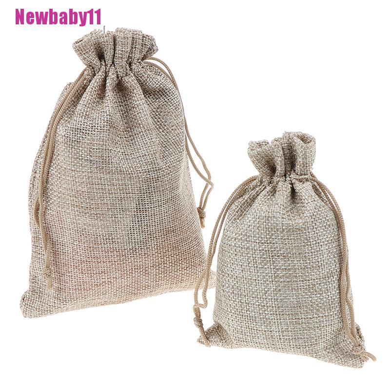 Bộ 5 túi dây rút bằng vải bố tự nhiên dùng đựng quà tiệc cưới tiện lợi