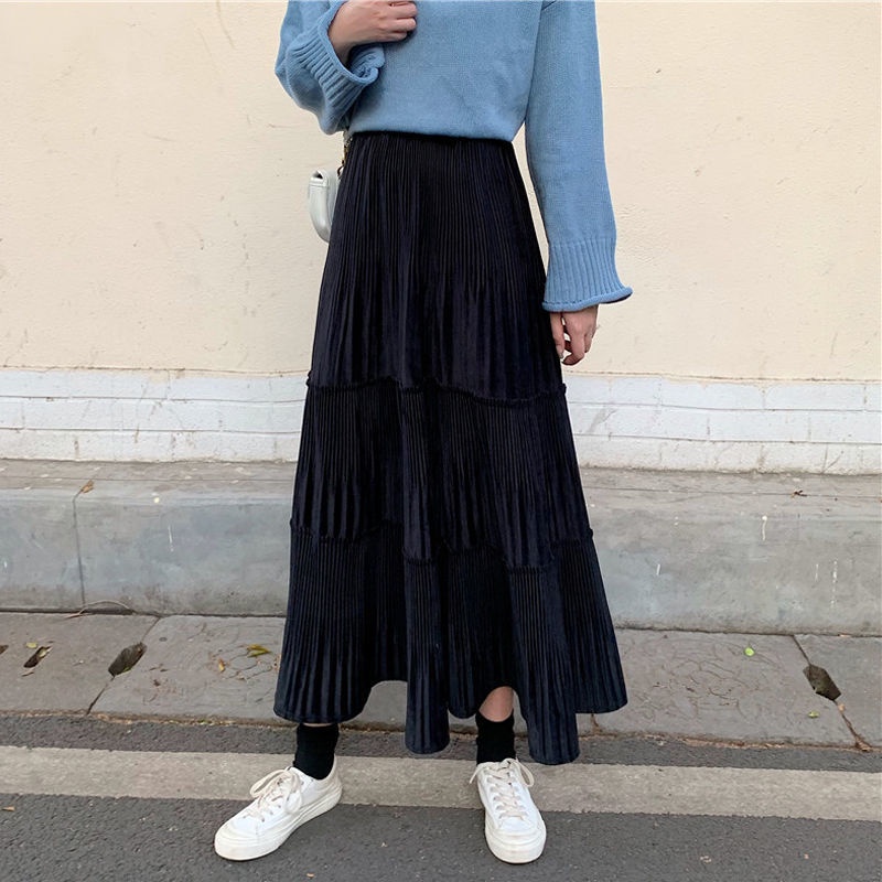 Chân Váy Nhung Xếp Li Dài Vừa Thời Trang Mới Cho Nữ