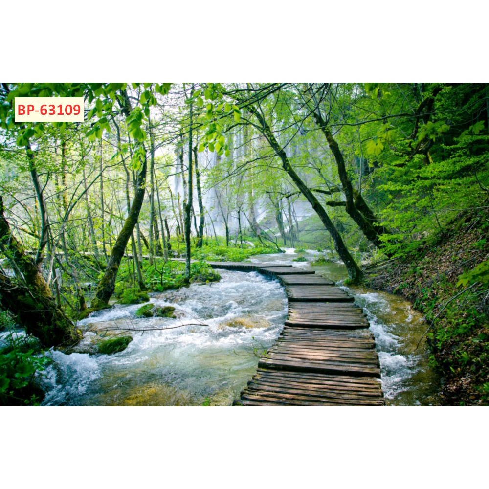 Tranh dán tường 3d thác nước thiên nhiên, quang cảnh thoáng đãng tạo cảm giác thư thái hoà mình với thiên nhiên