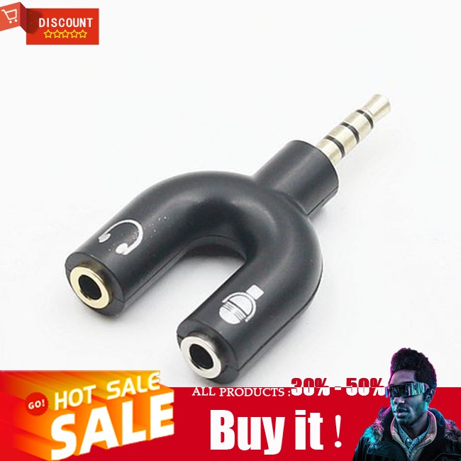 ☪ 3.5mm Dispenser U-Shaped Stereo Plug Stereo Audio Microphone and Headphone Adapter Headset Splitter for Smartphone MP3 Player MP4