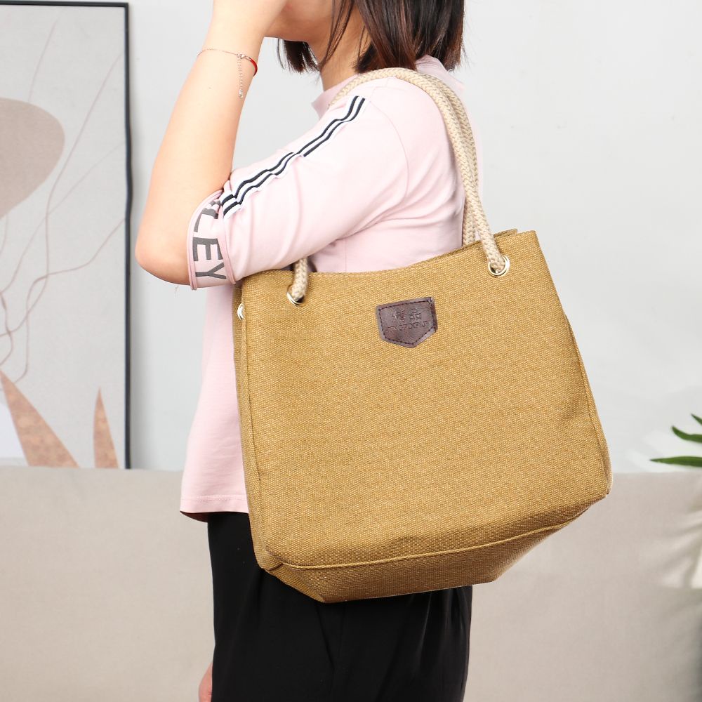 Túi xách vải canvas màu trơn kiểu dáng đơn giản hợp thời trang