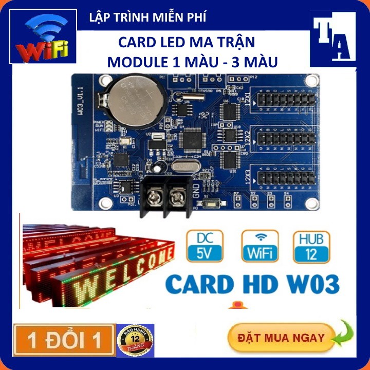 Card led ma trận HD W04, W03, W02, W00, mạch diều khiển led ma trận 1 màu - 3 màu