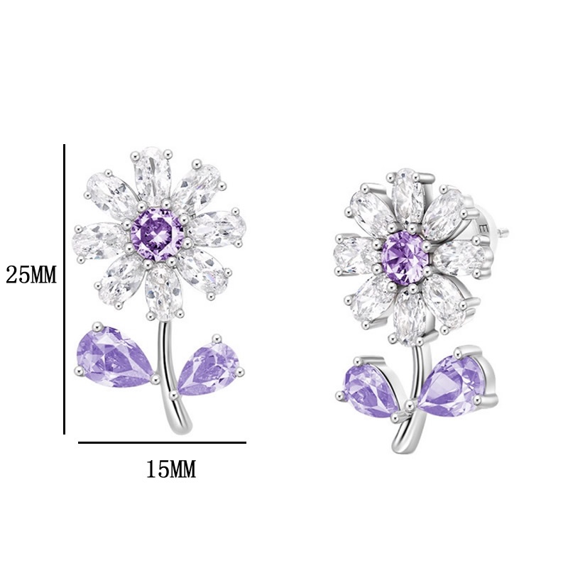 Khuyên tai Pinkdudu PD762 kiểu hoa tím bằng hợp kim đính đá zircon thời trang cho nữ