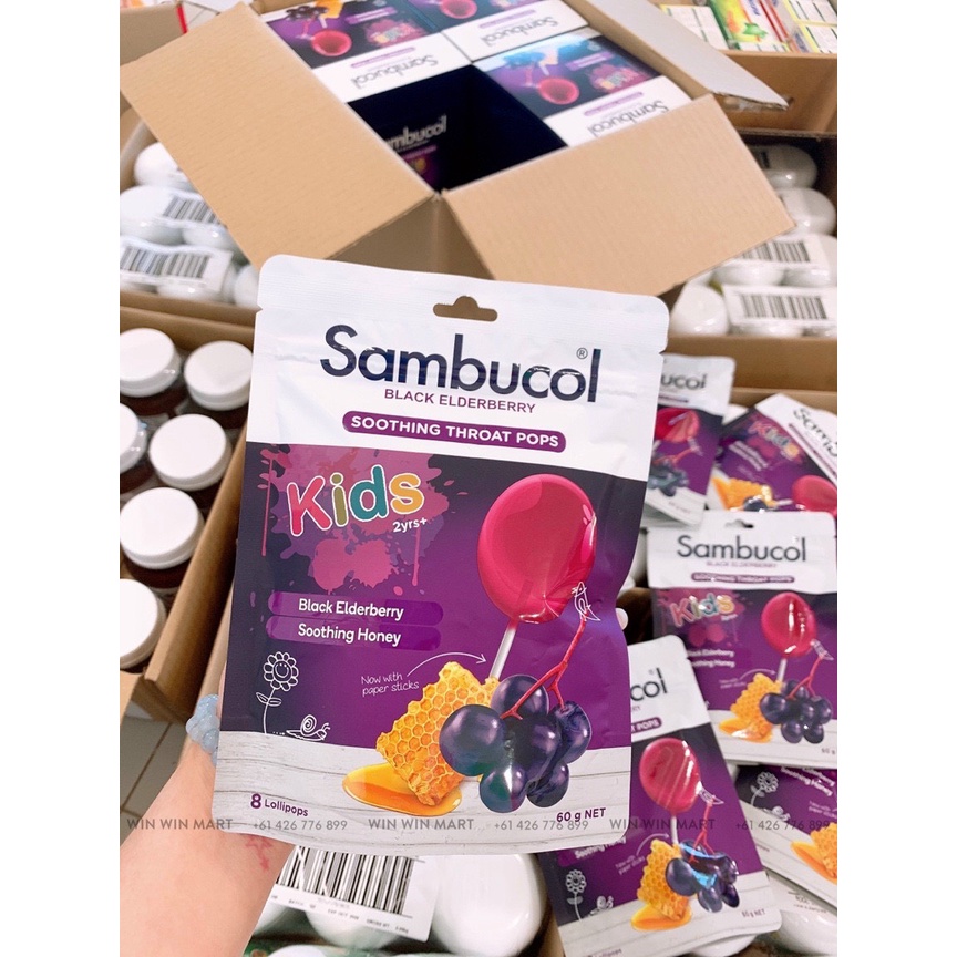 Kẹo Mút Mật Ong Sambucol Hỗ Trợ Sức Khỏe Giảm Ho Hiệu Quả Cho Bé