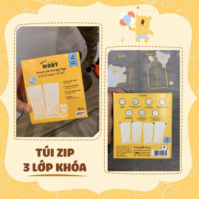 Túi trữ sữa Moby (khóa zip 3 lớp) - hộp 40 túi 250ml