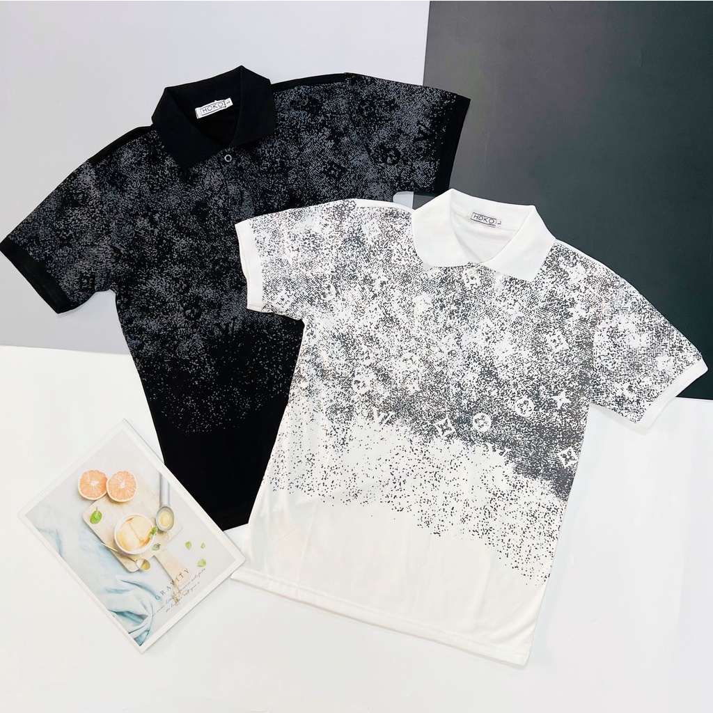 Áo thun nam cổ trụ tay ngắn in họa tiết LV full, áo chất cotton thoáng mát, phong cách trẻ trung lịch lãm, giá tốt
