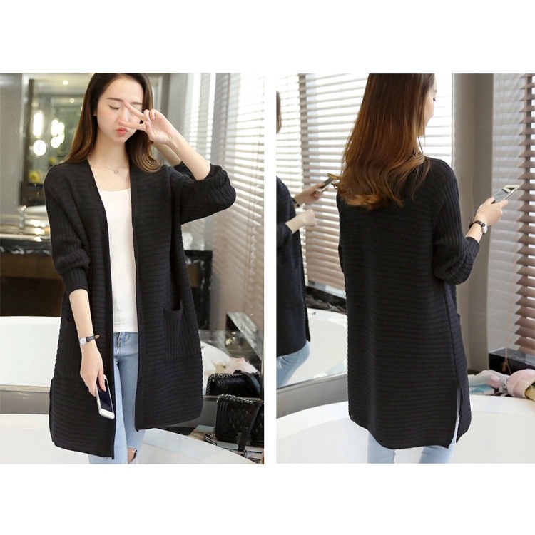 MS333 Áo khoác len cardigan dáng dài sọc ngang