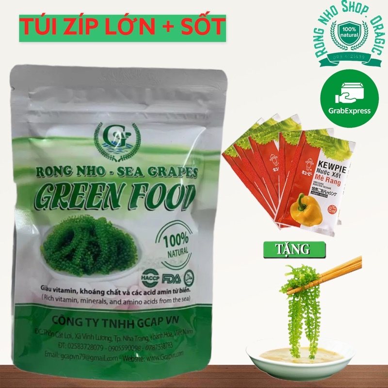 Túi 100gr nở ra 400gr rong nho tươi + tặng sốt mè rang- rong nho green food cao cấp hàng cty check mã vạch