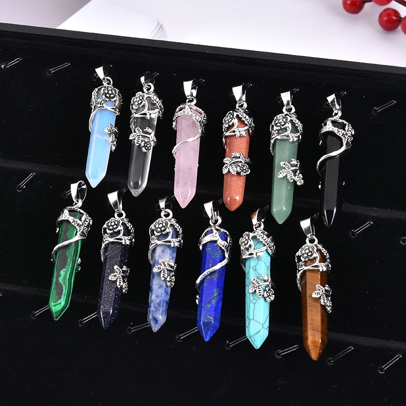Vòng cổ Mặt Đá Pha Lê Tự Nhiên, Lục Giác, Hoa Hồng Và Thạch Anh Tím