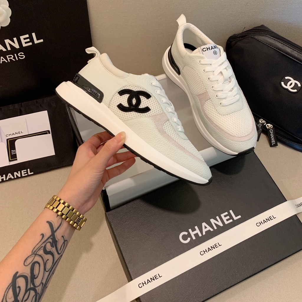 Giày Thể Thao Bằng Vải Da Lộn Màu Trắng Và Đen Không Hộp