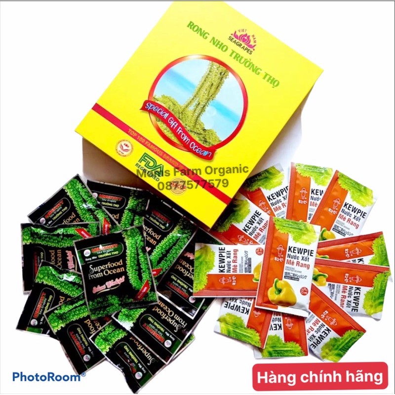 [Chính Hãng] Rong nho trường thọ Chính hãng Hộp 20 Gói 20gr + tặng kèm 20 gói sốt mè rang Kewpie 15ml