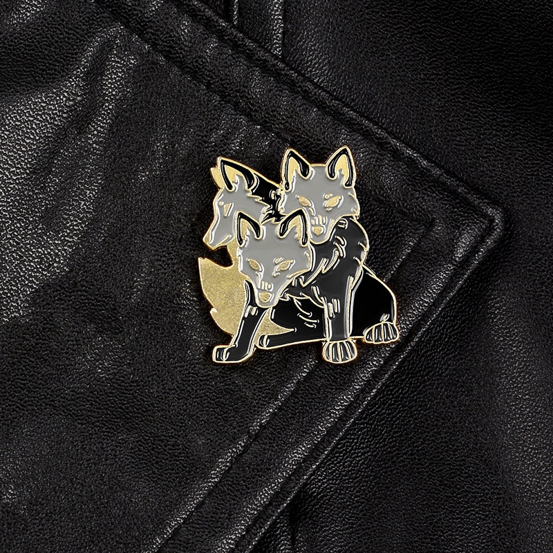 QIHEJEWELRY Cartoon Three-headed Dog Brooch Badge Gifts for Friends Clothing Accessories