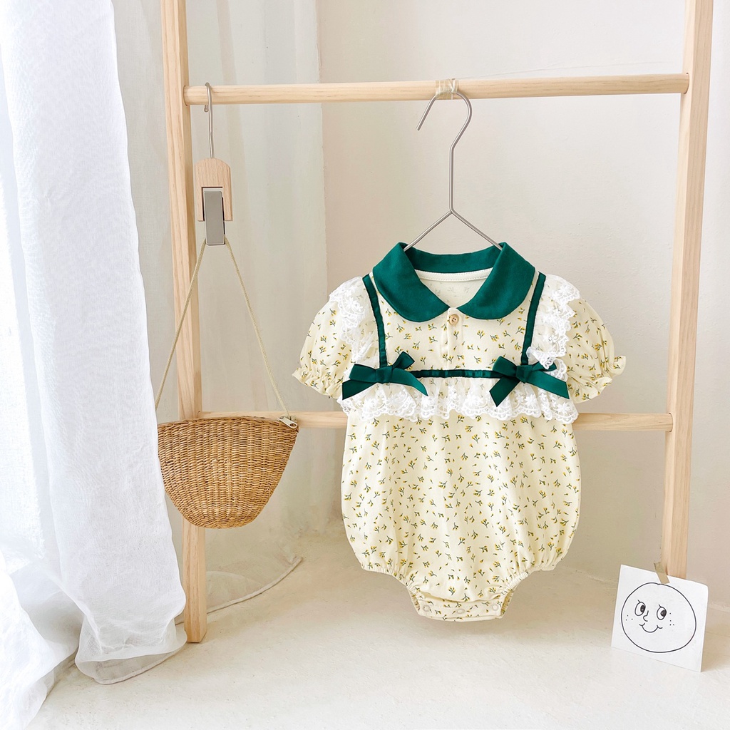 Áo liền quần SANLUTOZ cotton in họa tiết hoa thời trang mùa hè xinh xắn dành cho bé gái
