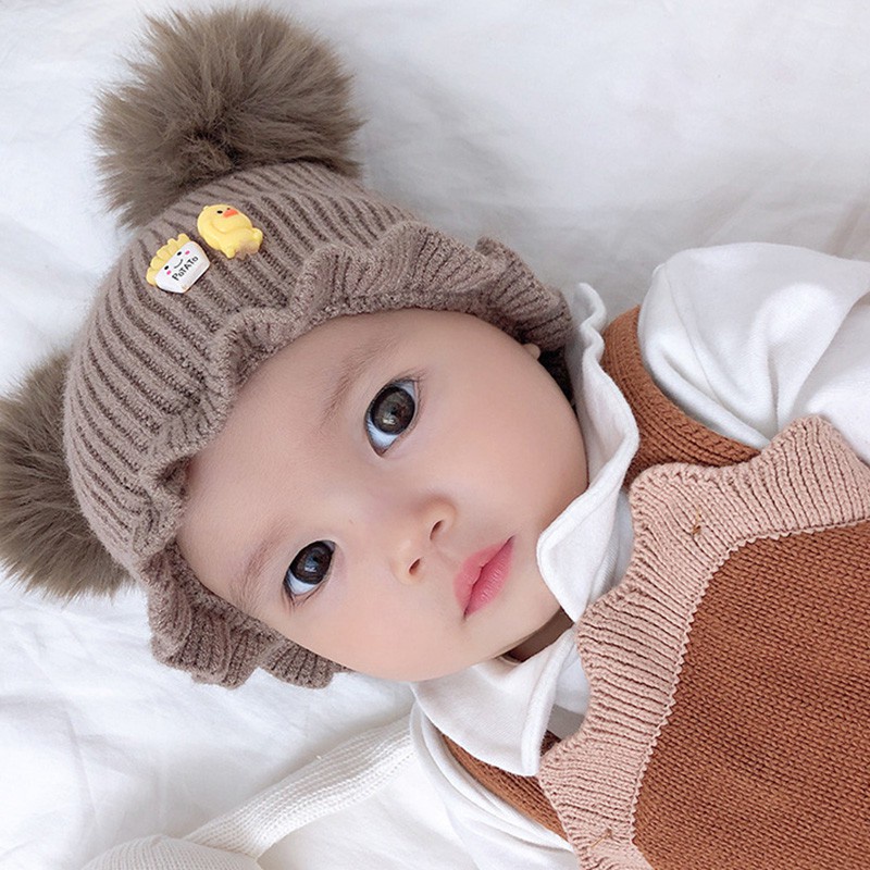 Mũ Dệt Kim Đính Quả Bông Cho Bé