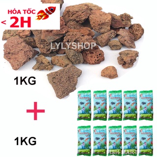 Combo ĐÁ NHAM THẠCH (1kg) + 10 gói thức ăn SHANGHAI cho các loại cá kiểng, cá koi, cá chép coi loại 100gr/gói