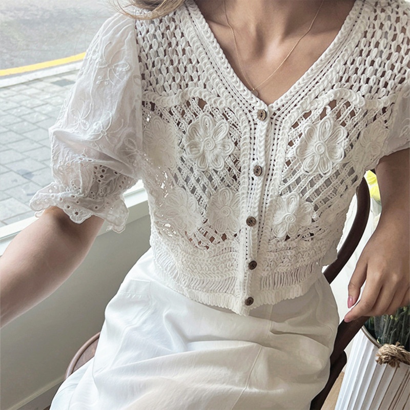 Áo Khoác Cardigan Cổ V Tay Phồng Ngọt Ngào Cho Nữ