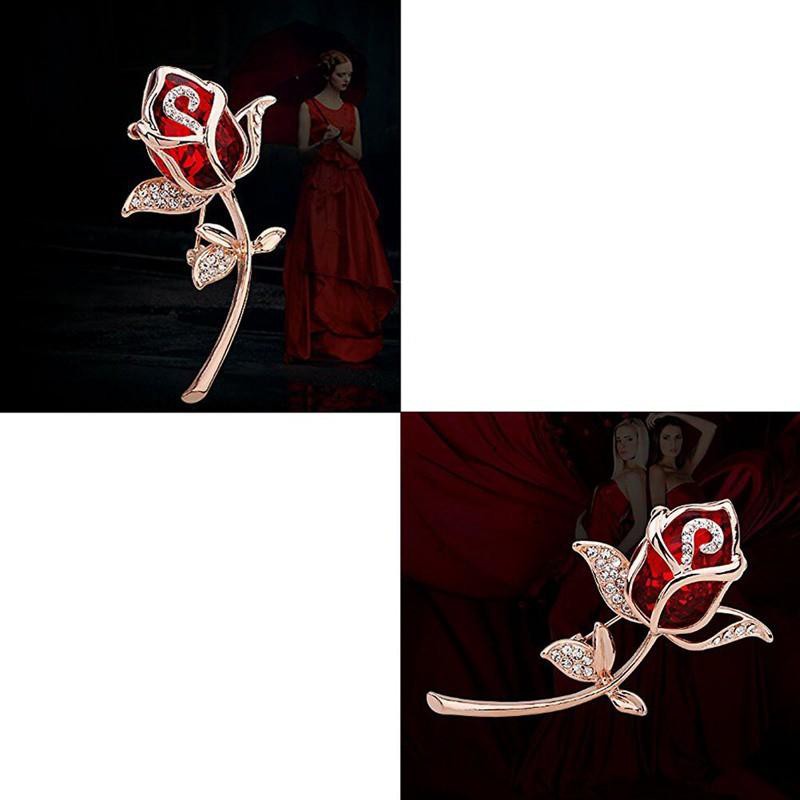Ghim cài áo hình hoa hồng đính đá đỏ thời trang MẪU 24 (6X3,8cm)