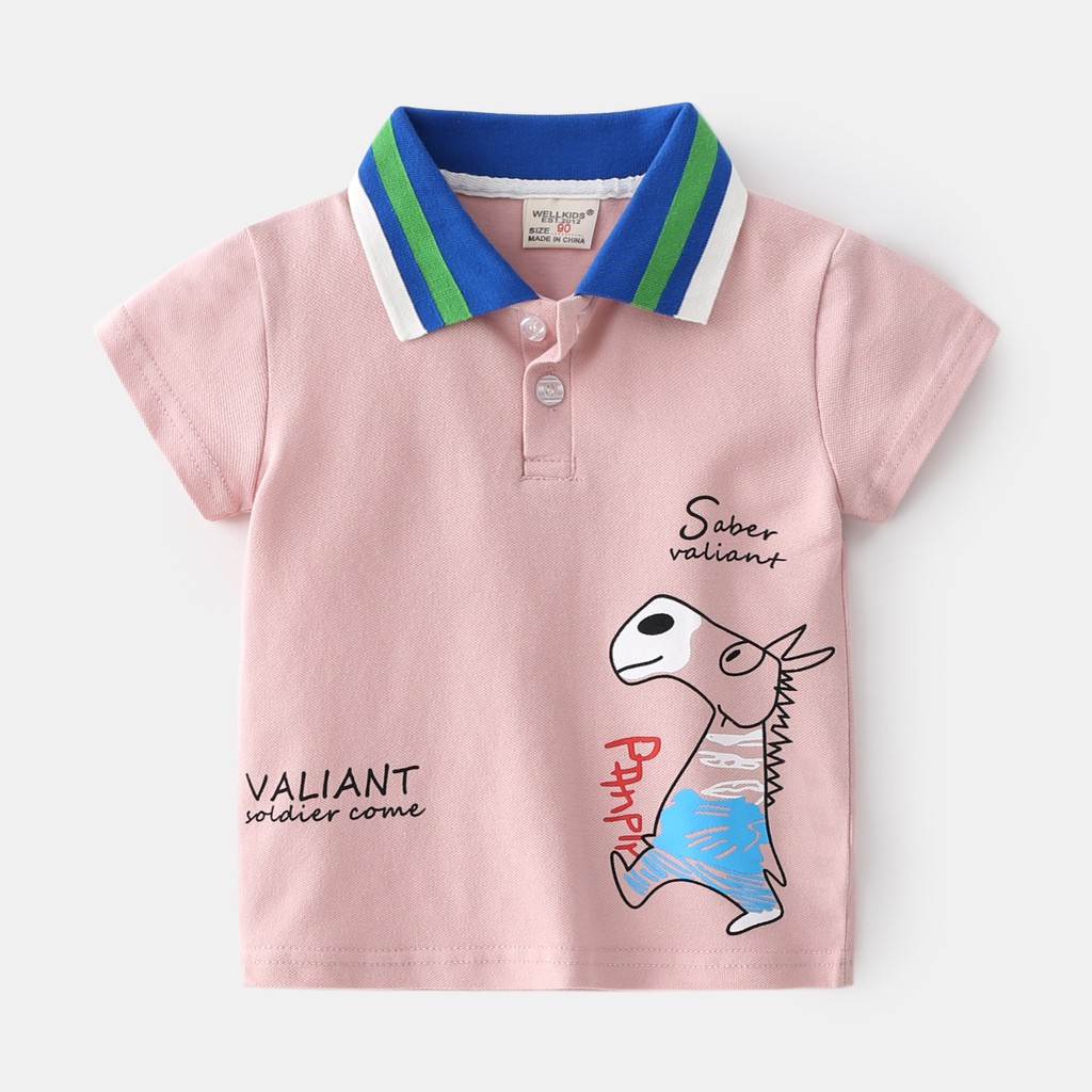 Áo Polo bé trai WELLKIDS áo có cổ cho bé họa tiết đáng yêu chất cotton hàng xuất Âu Mỹ