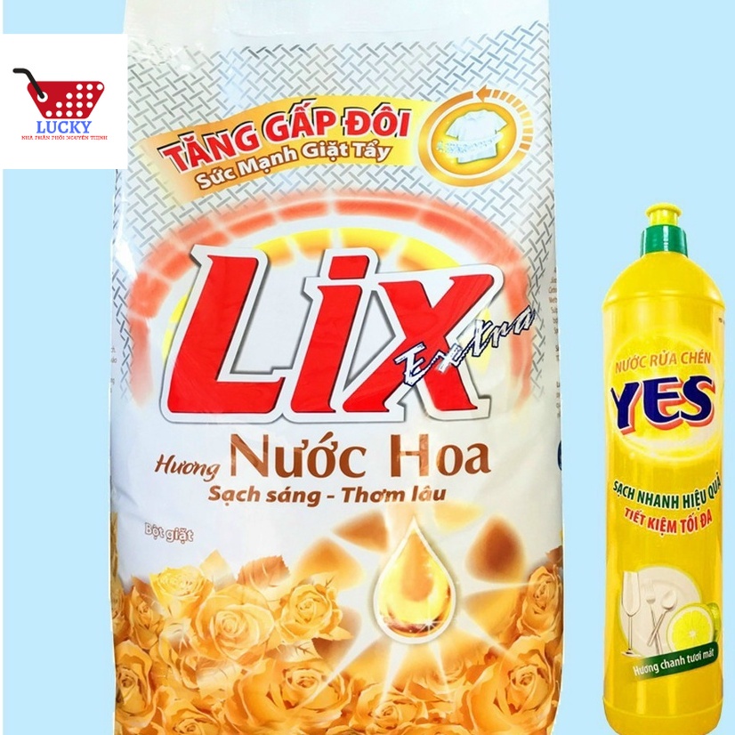 ComBo Bột giặt Lix 5,5 kg Hương Nước Hoa Tặng Nước Rửa Chén 750g