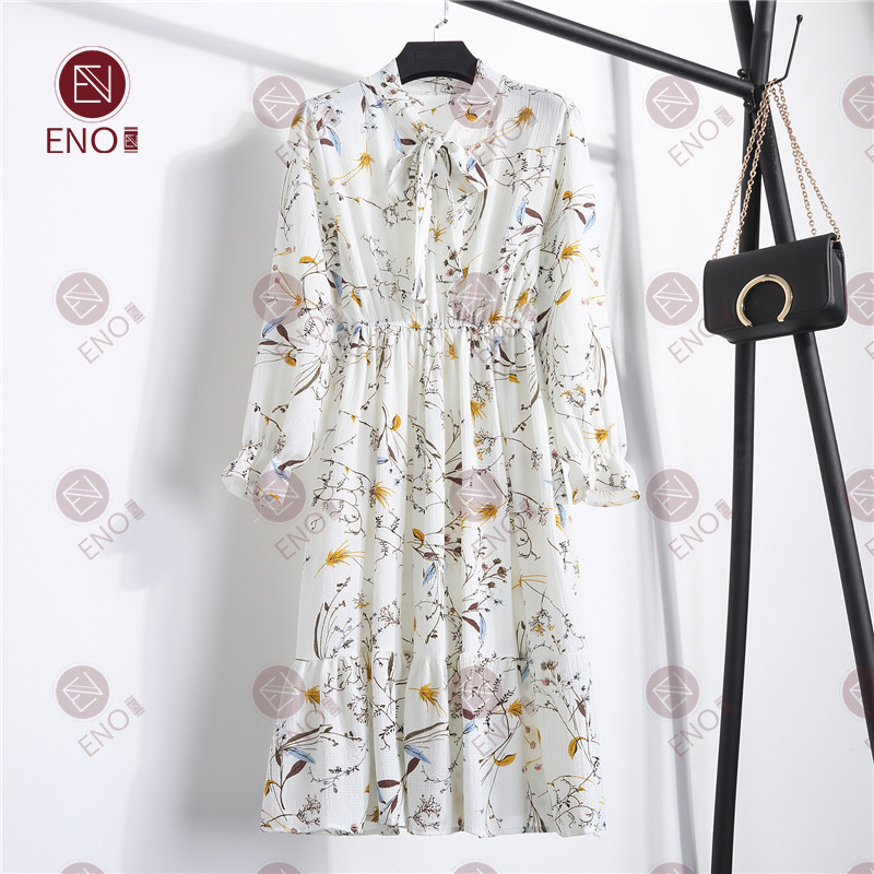 Đầm Voan Hoa Tay Dài Cổ Thắt Nơ Thời Trang Vintage Cho Nữ | BigBuy360 - bigbuy360.vn