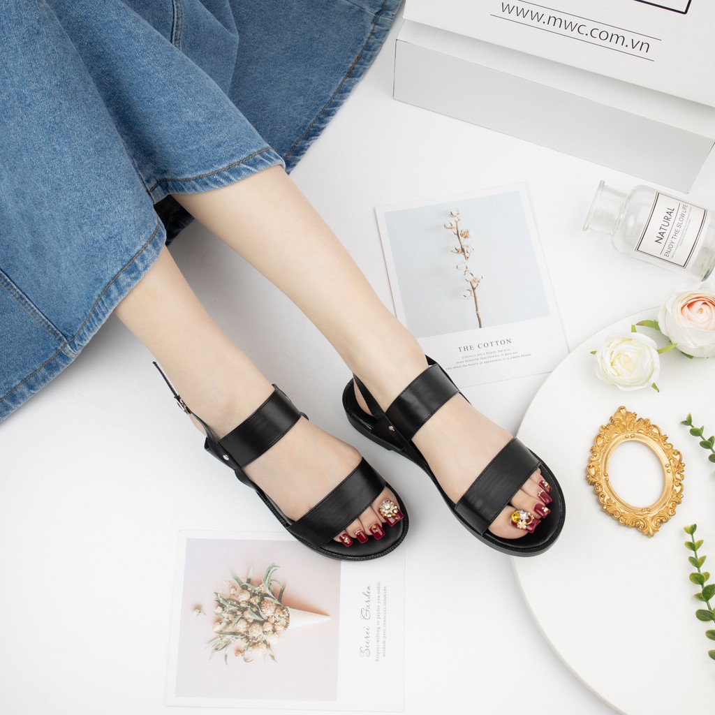 Giày Sandal Nữ MWC Đế Bệt Quai Ngang Màu Đen Trắng XanhL NUSD- 2580