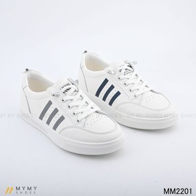 MM2201 Giầy thể thao da lì dây thun 3 vạch màu 2p | BigBuy360 - bigbuy360.vn