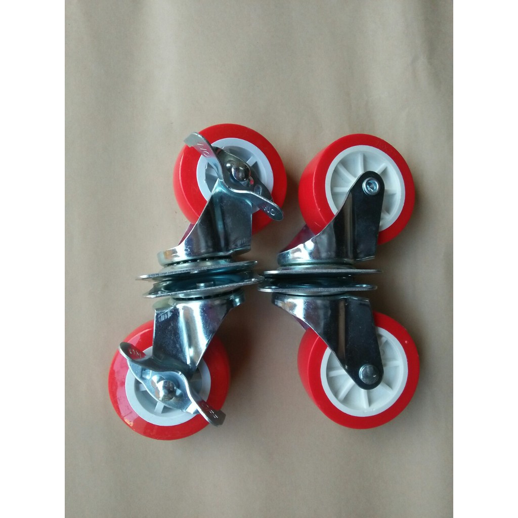 Bộ 4 bánh xe đẩy hàng xoay 360 độ, có khóa trượt loại 6cm nhóm màu viền đỏ - MITUHOME - Chế tạo cơ khí, làm xe đẩy