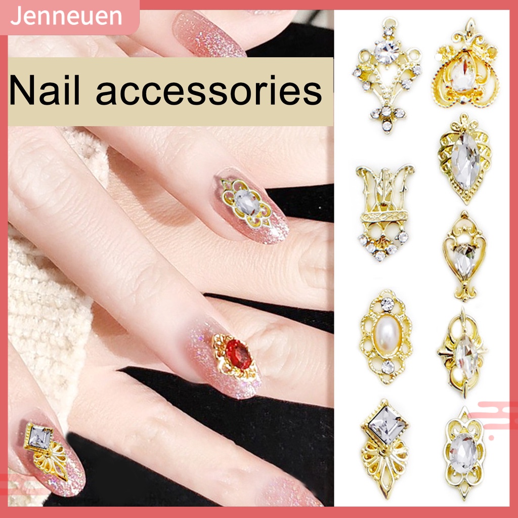 Set 10 Móng Tay Giả 3D Bằng Pha Lê Chống Phai Màu Sắc Tươi Sáng Phong Cách Retro