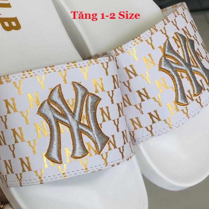 Dép unisex 𝐌𝐋𝐁 𝗡𝗬 ❤️FREESHIP + Hộp❤️ dép bóng chày mlb ny quai ngang thể thao nam nữ Thêu nỗi NY-NY GV-trắng-chữ-vàng